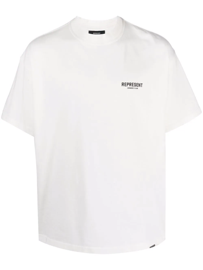 Shop Represent Logo Print Cotton T-shirt In White