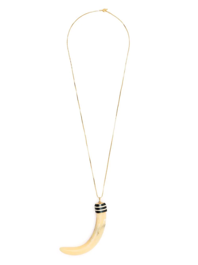Tory Burch Horn-pendant Necklace In Rolled Gold / Tory Navy / New Ivory