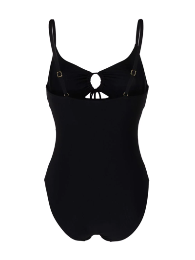 Shop Tory Burch Ruched Cut-out Swimsuit In Black