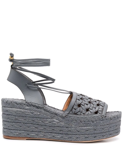 Shop Tory Burch Lace-up Platform Espadrilles In Blue