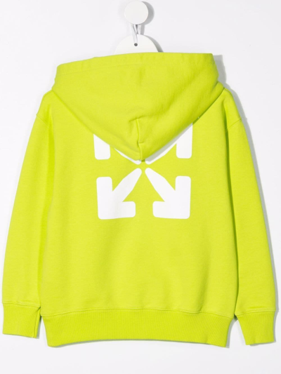 Shop Off-white Logo-print Cotton Hoodie In Green