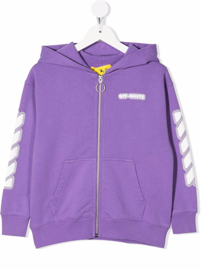 Shop Off-white Logo-print Zipped Hoodie In Purple