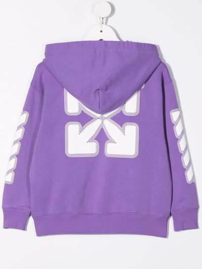 Shop Off-white Logo-print Zipped Hoodie In Purple