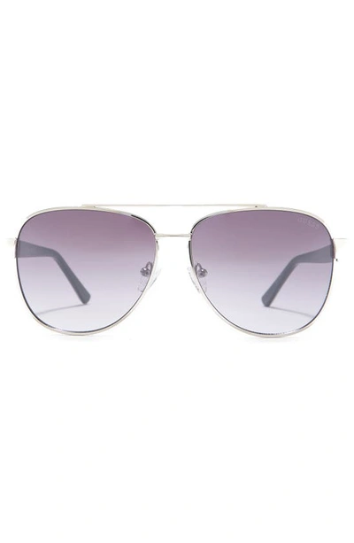 Shop Guess 58mm Aviator Sunglasses In Shiny Light Nickeltin / Smoke