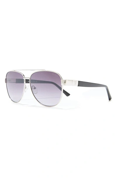 Shop Guess 58mm Aviator Sunglasses In Shiny Light Nickeltin / Smoke