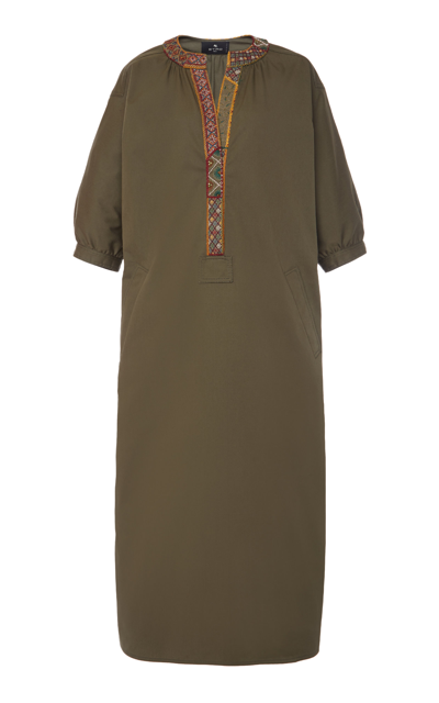 Shop Etro Women's Embroidered Cotton-blend Dress In Green