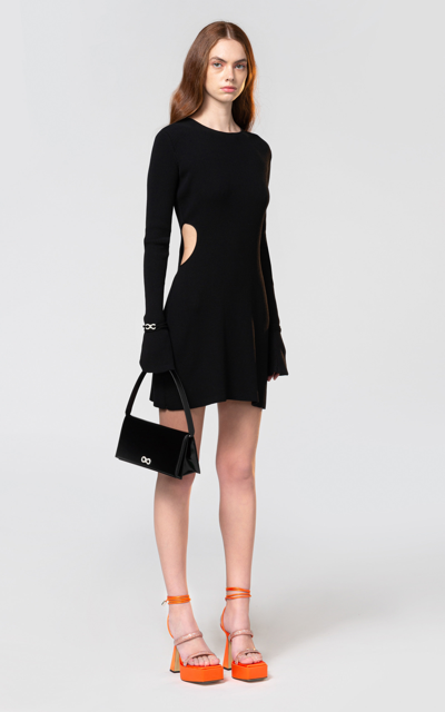 Mach&mach Women's Cutout Bow Adorned Rib Knit Mini Dress In Black