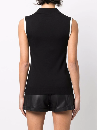 Shop Saint Laurent Knitted Sleeveless Cotton Polo Top In Schwarz