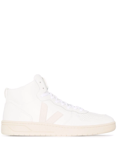 Veja White V-15 High Top Leather Sneakers In Weiss