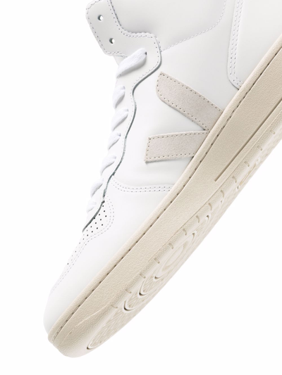 Veja White V-15 High Top Leather Sneakers In Weiss