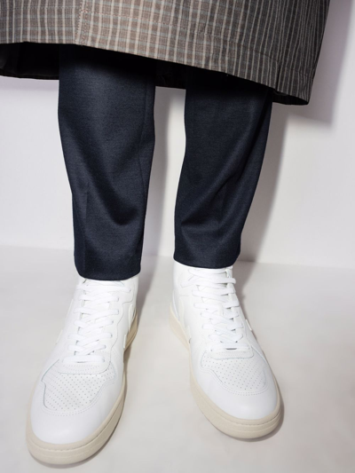 Veja White V-15 High Top Leather Sneakers In Weiss