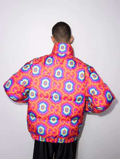 Shop Gucci Gg Kaleidoscope Padded Jacket In Orange