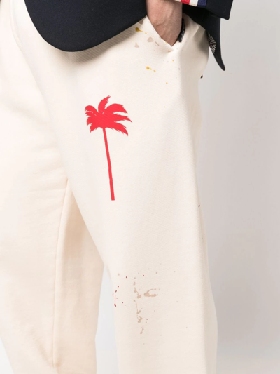 Shop Palm Angels Paint Splatter-detail Logo-print Track Pants In Neutrals