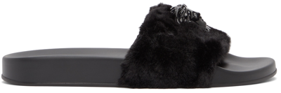 Shop Versace Black Fleece 'la Medusa' Slides In 1b090 Black-black