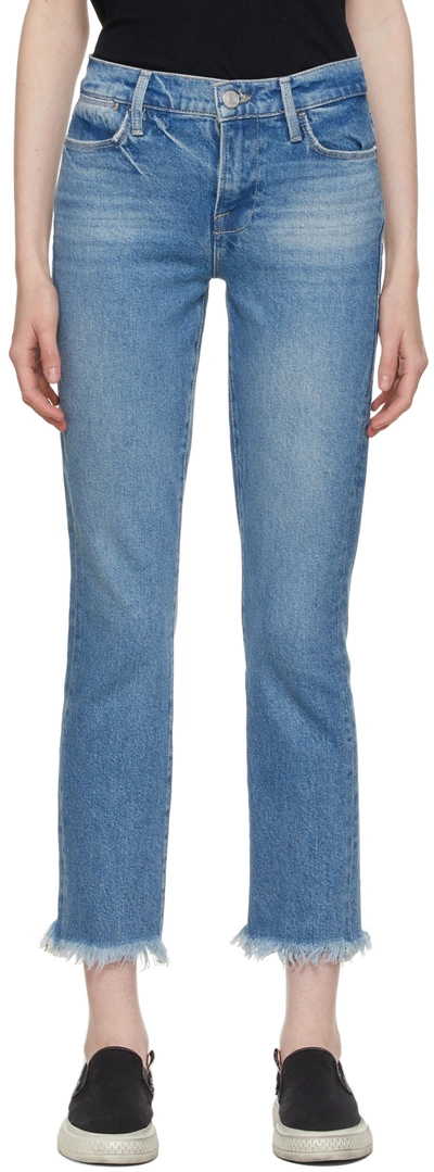Shop Frame Blue 'le High Straight' Jeans In Utopia