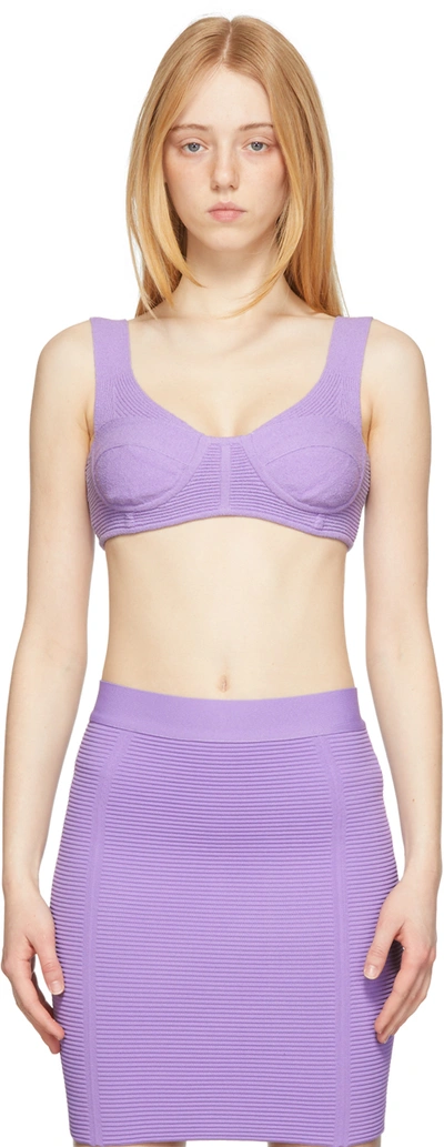 Herve Leger Purple Bouclé Bra Tank Top In Orchid 511
