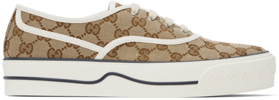 Shop Gucci Brown Gg Tennis Sneakers In 9782 Beige Ebony/m.w