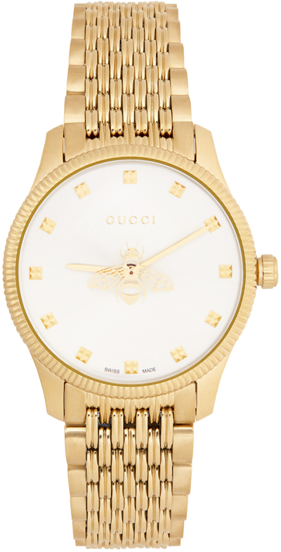 Shop Gucci Gold Slim G-timeless Bee Watch In 9812 Silver/yellow/y
