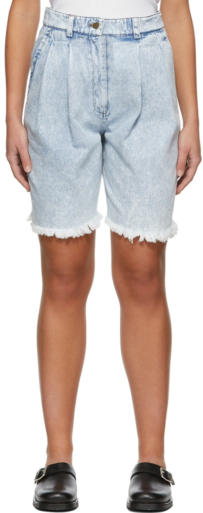 Tanner Fletcher Blue Denim Pleated Rhonda Shorts In Vintage Wash