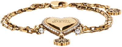 Shop Alexander Mcqueen Gold Heart Chain Bracelet In 7114 Ant.gold+sw