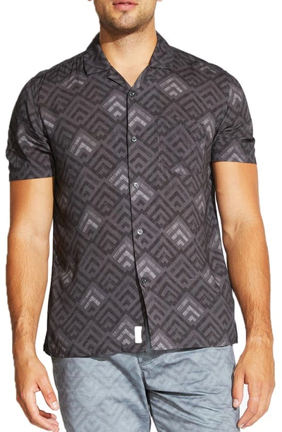 Shop Civil Society Lodi Geometric Print Short Sleeve Regular Fit Shirt In Charcoal