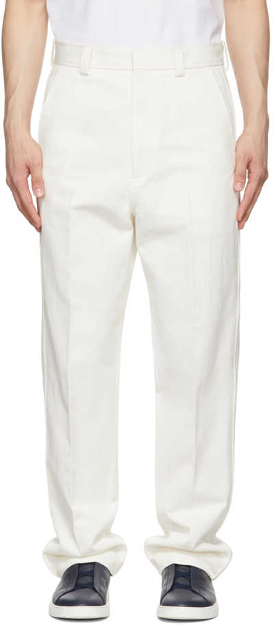 Shop Ermenegildo Zegna White Cotton Trousers In 900 White