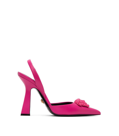 Shop Versace Sling Back 105 Calf Leather Pumps Fuchsia In Pink
