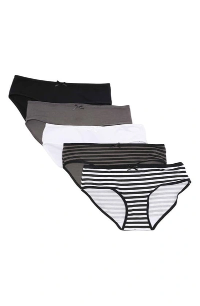 Shop Nordstrom Rack Kids' Hipster Cut Panties In Grey Stripe- Black Pack
