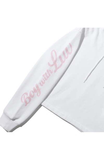 Shop Bts Themed Merch Gender Inclusive 'boy With Luv' Pullover Hoodie In White