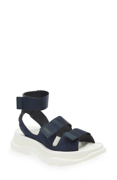 Shop Alexander Mcqueen Tread Strap Sandal In Navy/ White