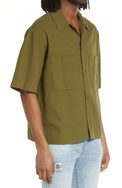 Shop Frame Knit Short Sleeve Button-up Camp Shirt In Rifle Green
