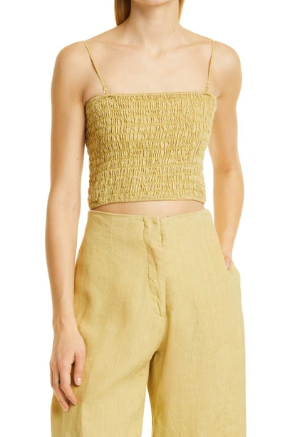 Shop Atm Anthony Thomas Melillo Smocked Linen Crop Tank In Seagrass