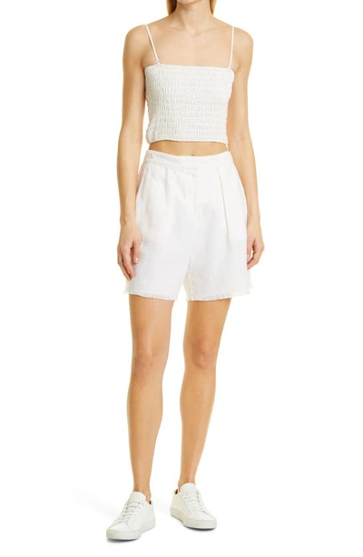 Shop Atm Anthony Thomas Melillo Smocked Linen Crop Tank In Almond