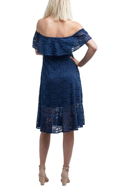 Shop Nom Maternity Lucia Off The Shoulder Lace Maternity Dress In Navy
