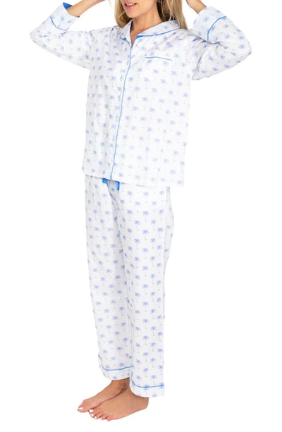 Shop Sant And Abel Palm Tree Print Cotton Pajamas In Blue