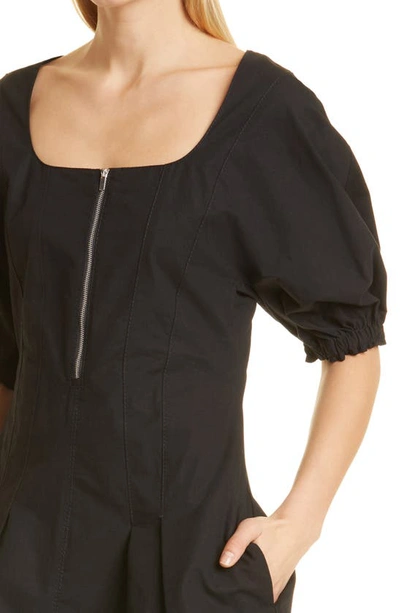 Shop Proenza Schouler White Label Puff Sleeve Half Zip Cotton & Linen Dress In Black