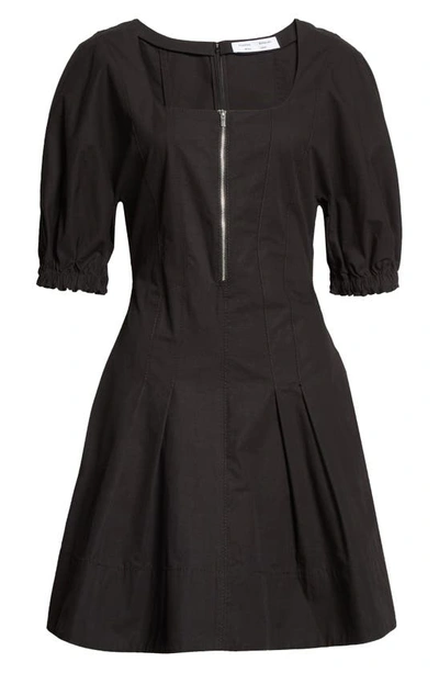 Shop Proenza Schouler White Label Puff Sleeve Half Zip Cotton & Linen Dress In Black