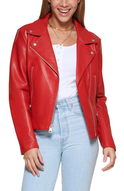 Shop Levi's Faux Leather Moto Jacket In Pompeii Red