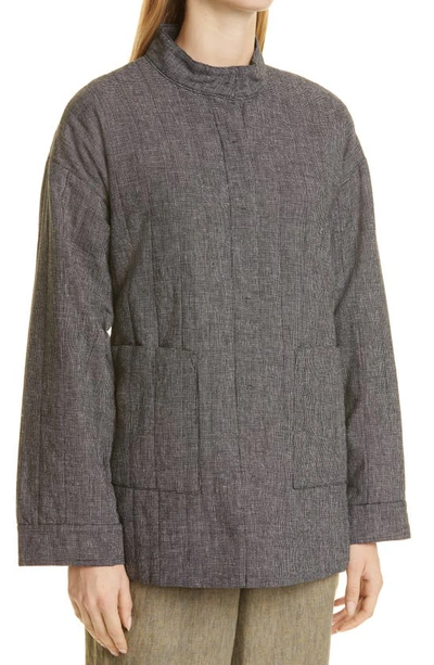 Shop Eileen Fisher Stand Collar Hemp & Organic Cotton Padded Jacket In Black White