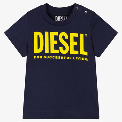 Shop Diesel Boys Blue Cotton T-shirt