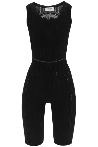 Shop Marine Serre Lunar-pointelle Knit Cycling Catsuit In Black