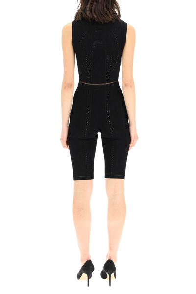 Shop Marine Serre Lunar-pointelle Knit Cycling Catsuit In Black