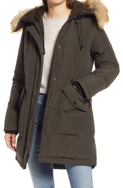 Shop Sam Edelman Hooded Down & Feather Fill Parka With Faux Fur Trim In Loden