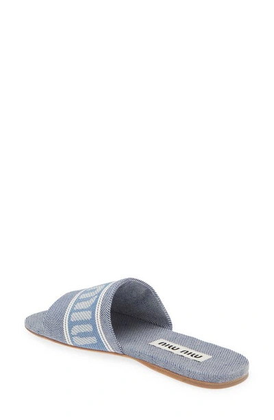Shop Miu Miu Jacquard Logo Slide Sandal In Bluette
