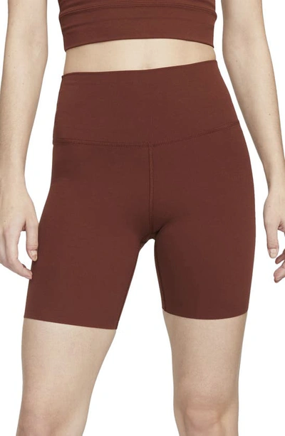 Shop Nike Yoga Luxe Tight Shorts In Oxnbn/ Irngry