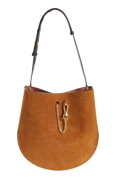 Shop Allsaints Beaumont Snake Embossed Leather Hobo Bag In Amber Brown
