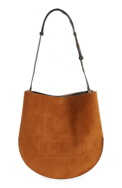 Shop Allsaints Beaumont Snake Embossed Leather Hobo Bag In Amber Brown