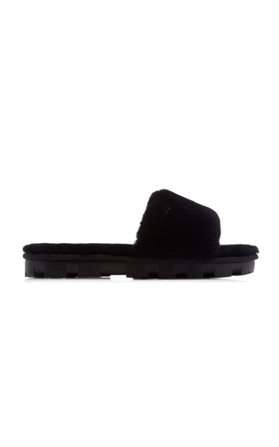 Shop Ugg Cozette Sheepskin Slide Sandals In Black