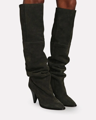 Shop Isabel Marant Riria Suede Knee-high Boots In Green