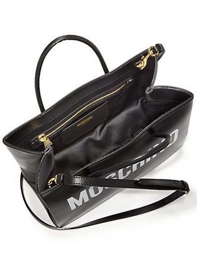 Shop Moschino Leather Logo Tote In Black-white
